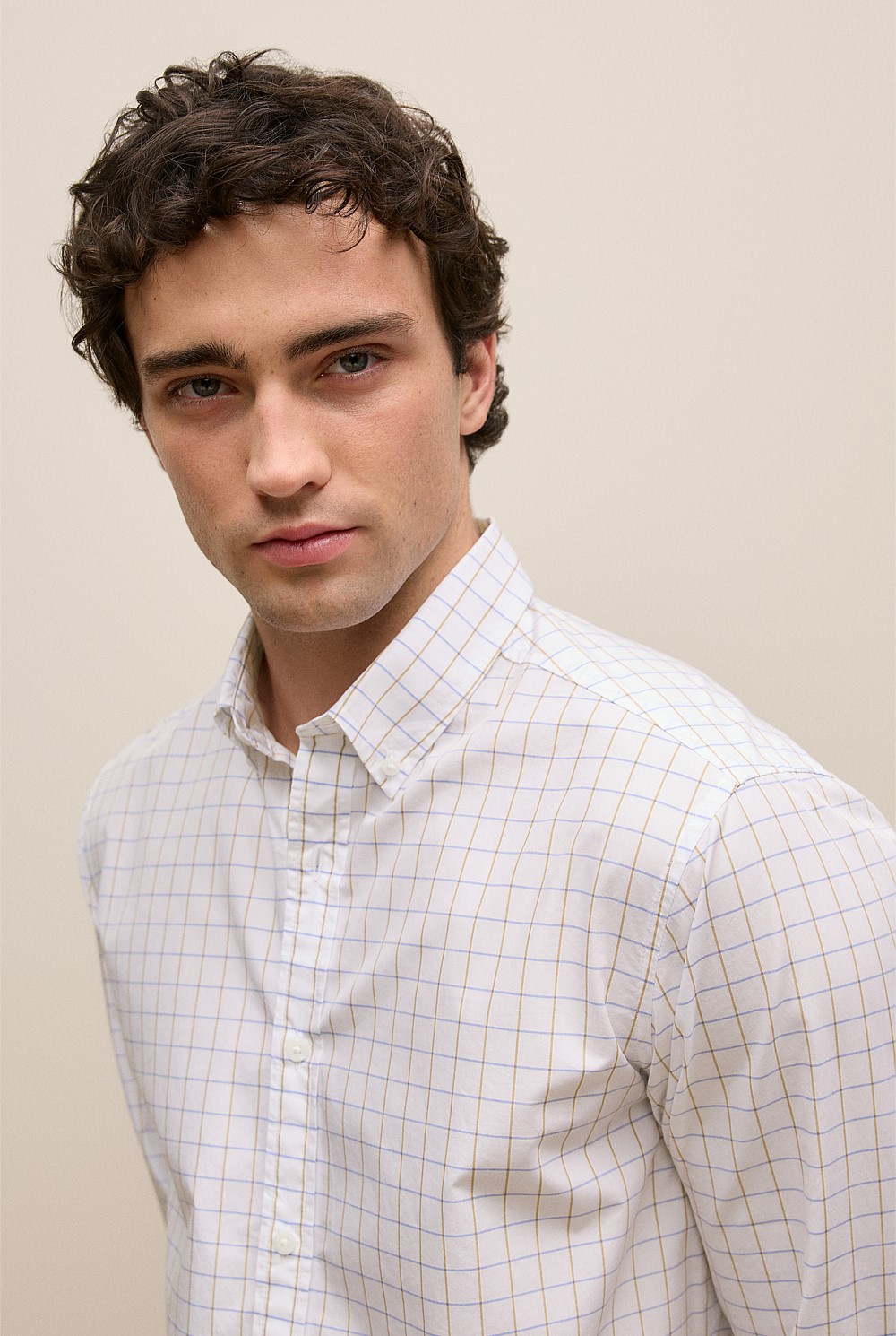 Regular Fit Poplin Grid Long Sleeve Shirt