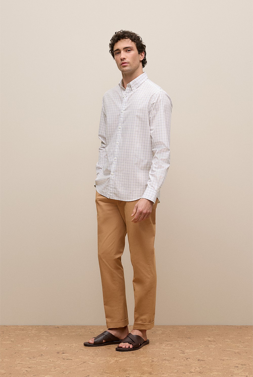 Regular Fit Poplin Grid Long Sleeve Shirt
