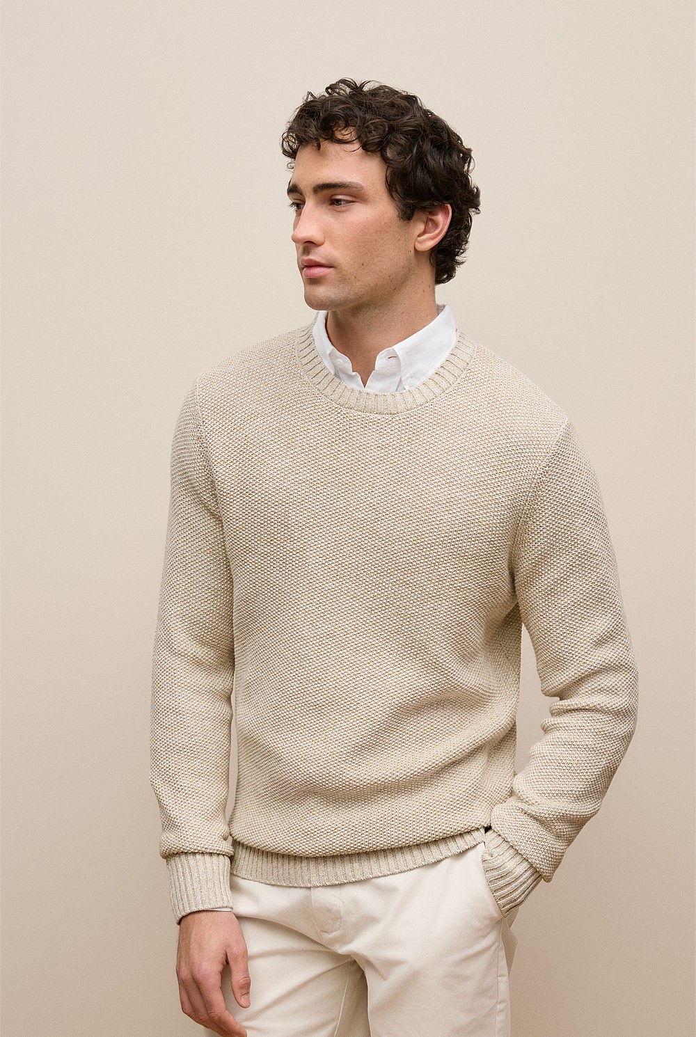Linen Cotton Texture Knit Crew