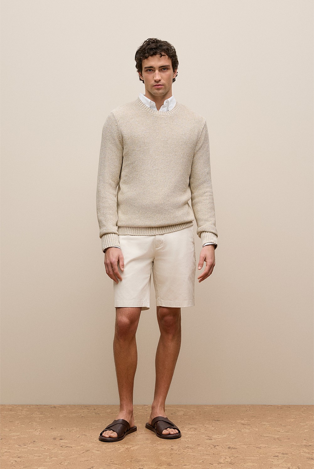 Linen Cotton Texture Knit Crew