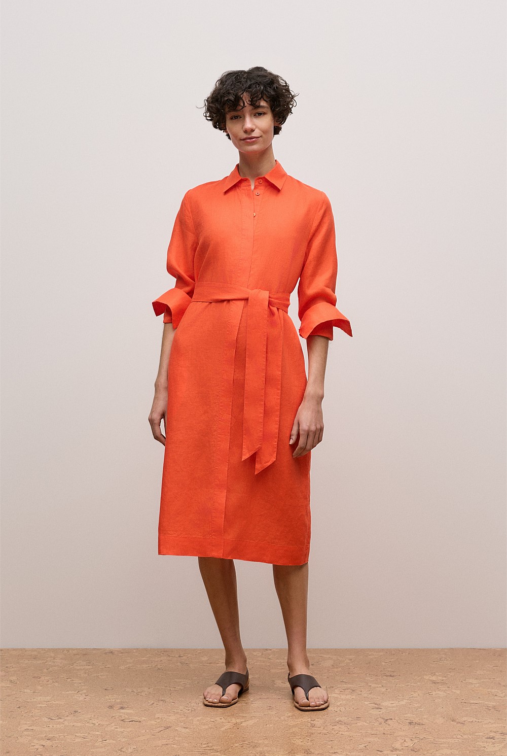 Delave Linen Long Sleeve Shirt Dress