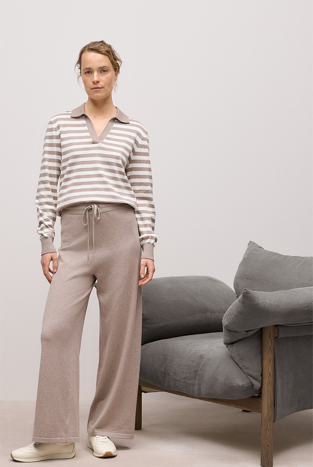 Cotton Cashmere Stripe Knit Polo