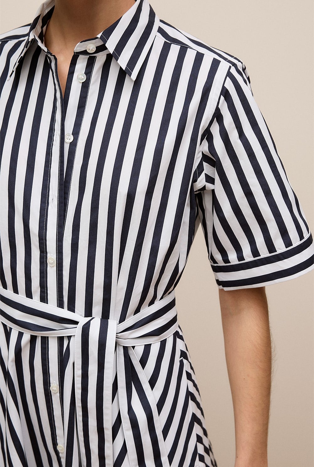 Cotton Poplin Stripe Shirt Dress
