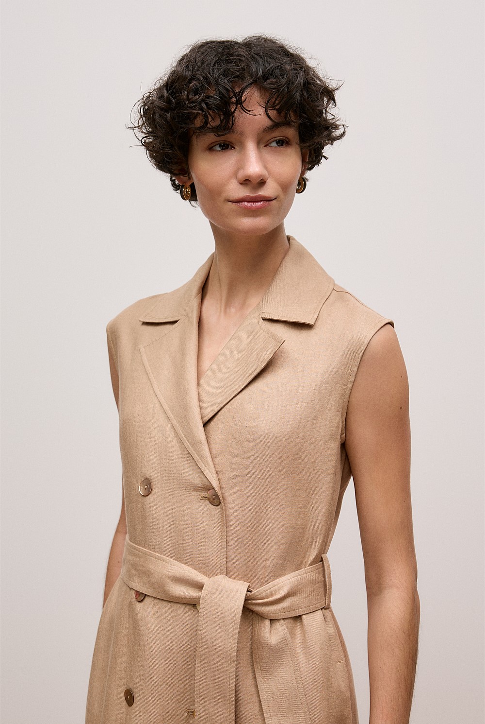 Linen Twill Sleeveless Trench Dress