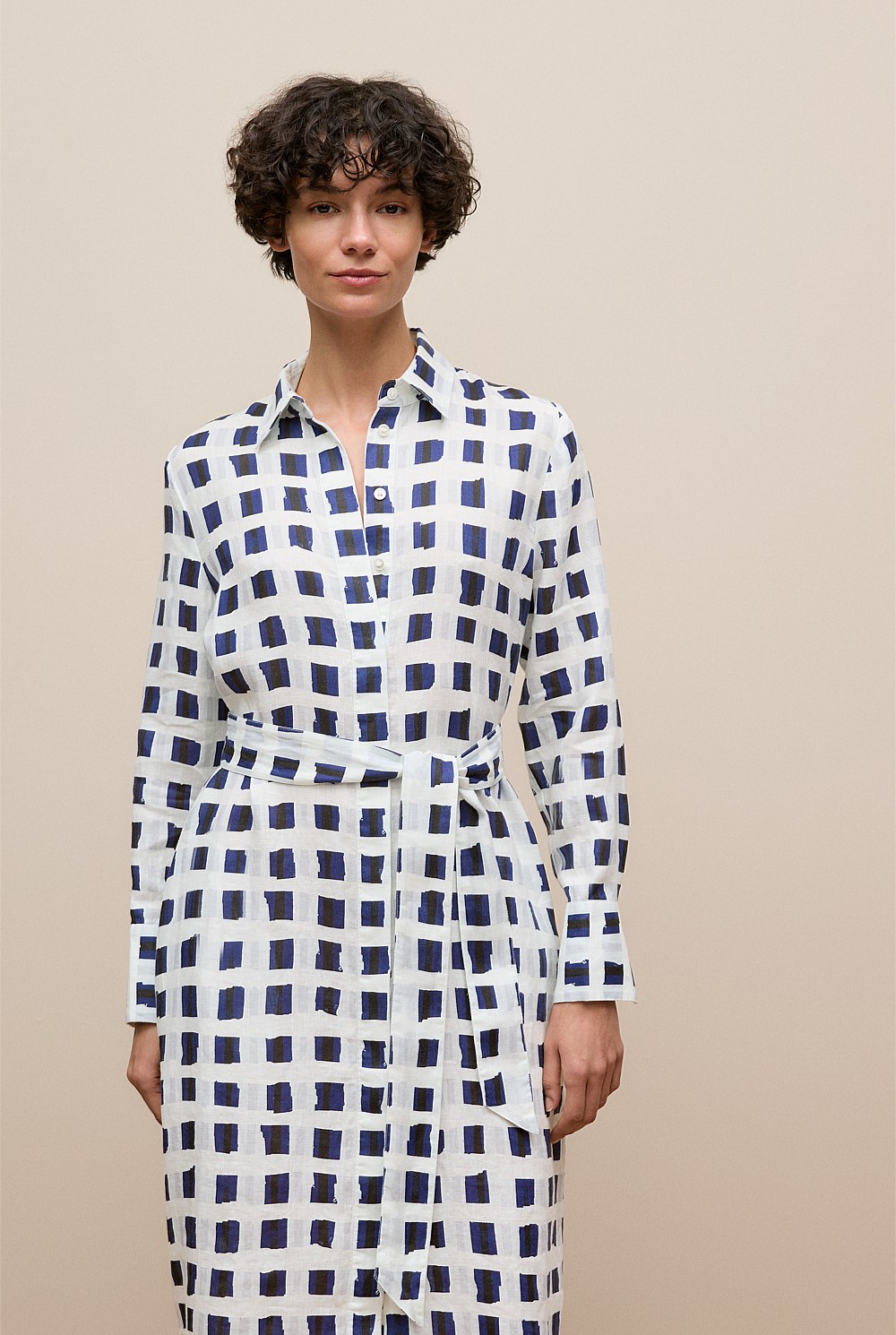 Tide Linen Long Sleeve Shirt Dress