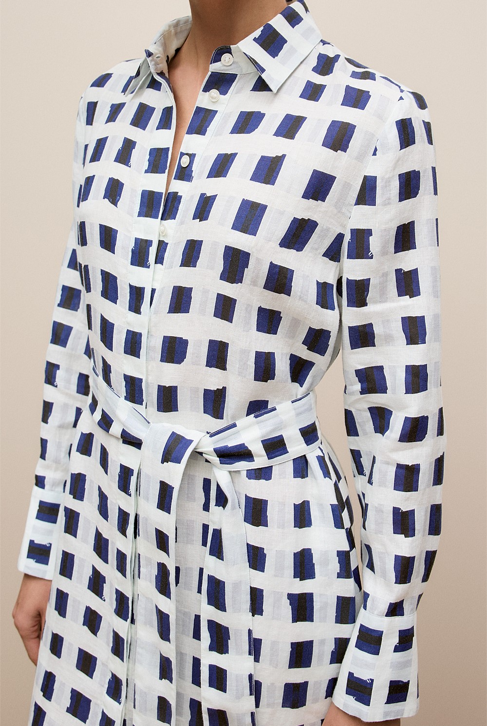 Tide Linen Long Sleeve Shirt Dress