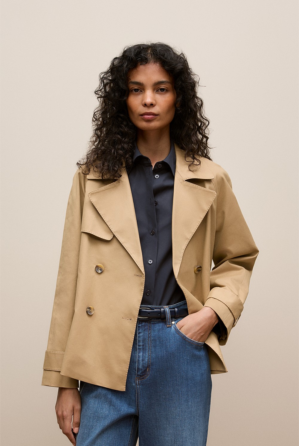 Cotton Twill Cropped Trench Coat