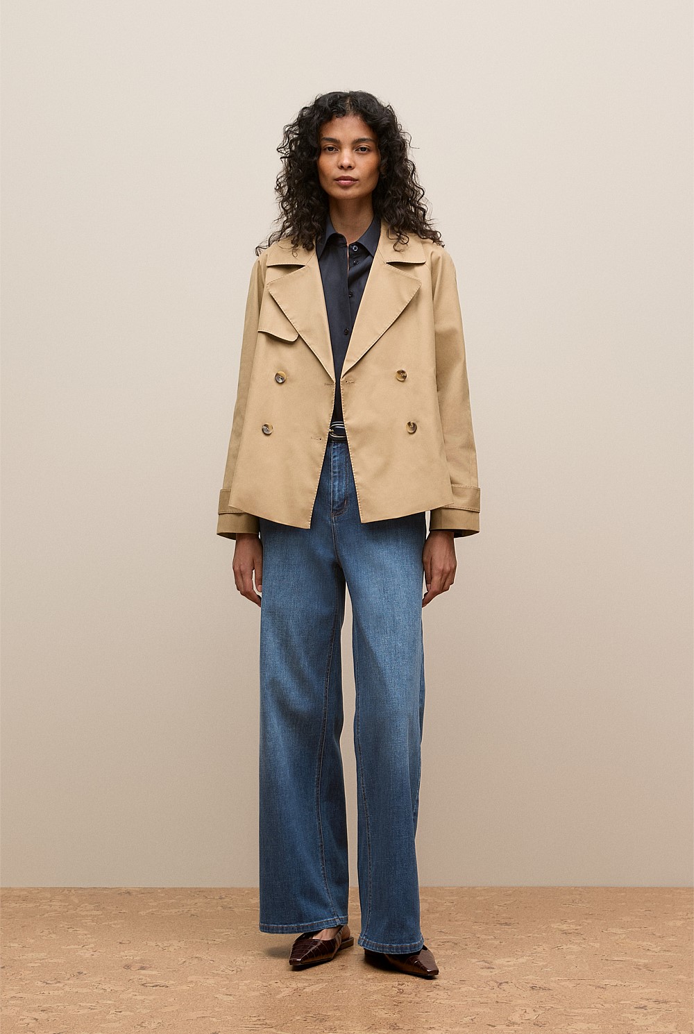 Cotton Twill Cropped Trench Coat