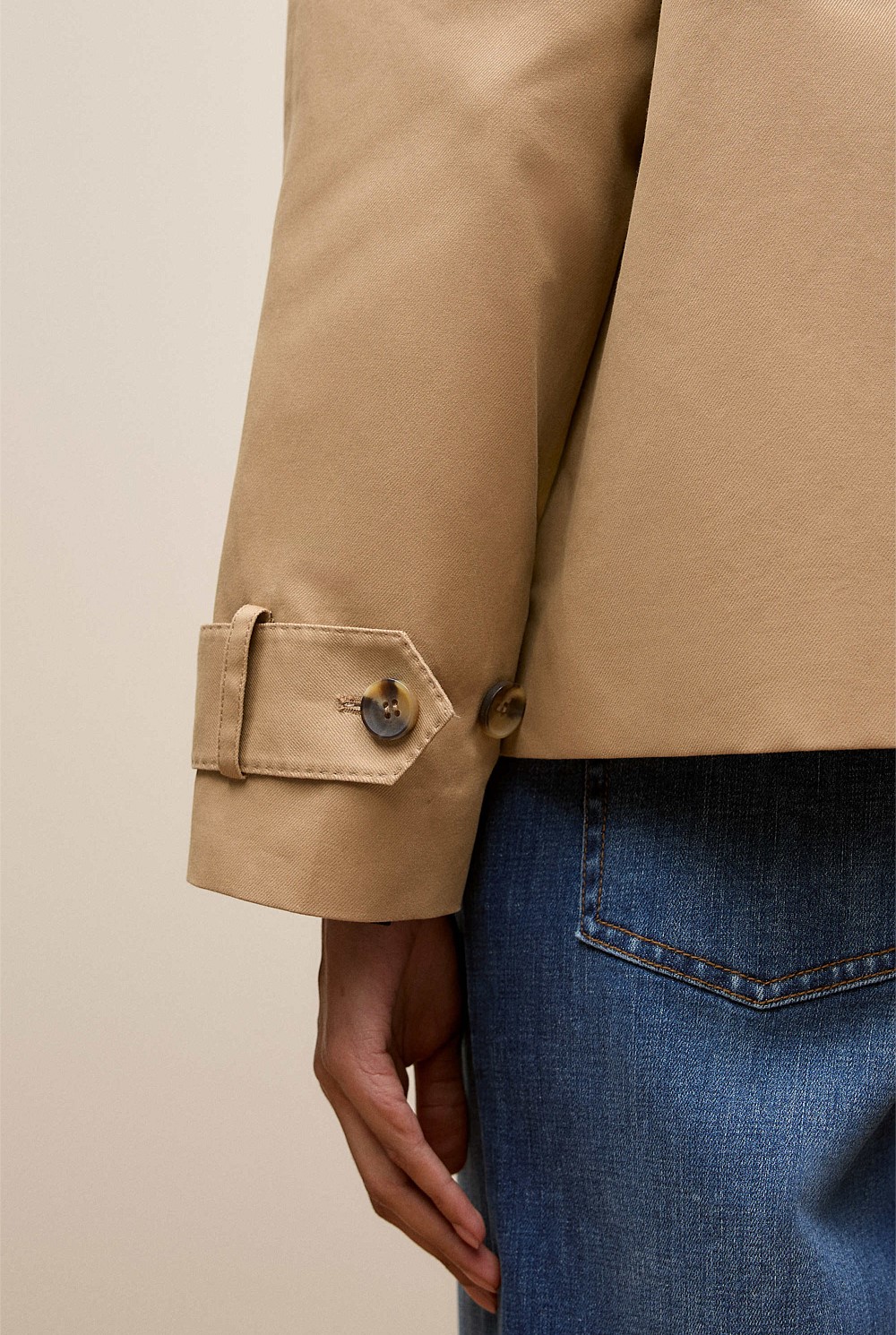 Cotton Twill Cropped Trench Coat