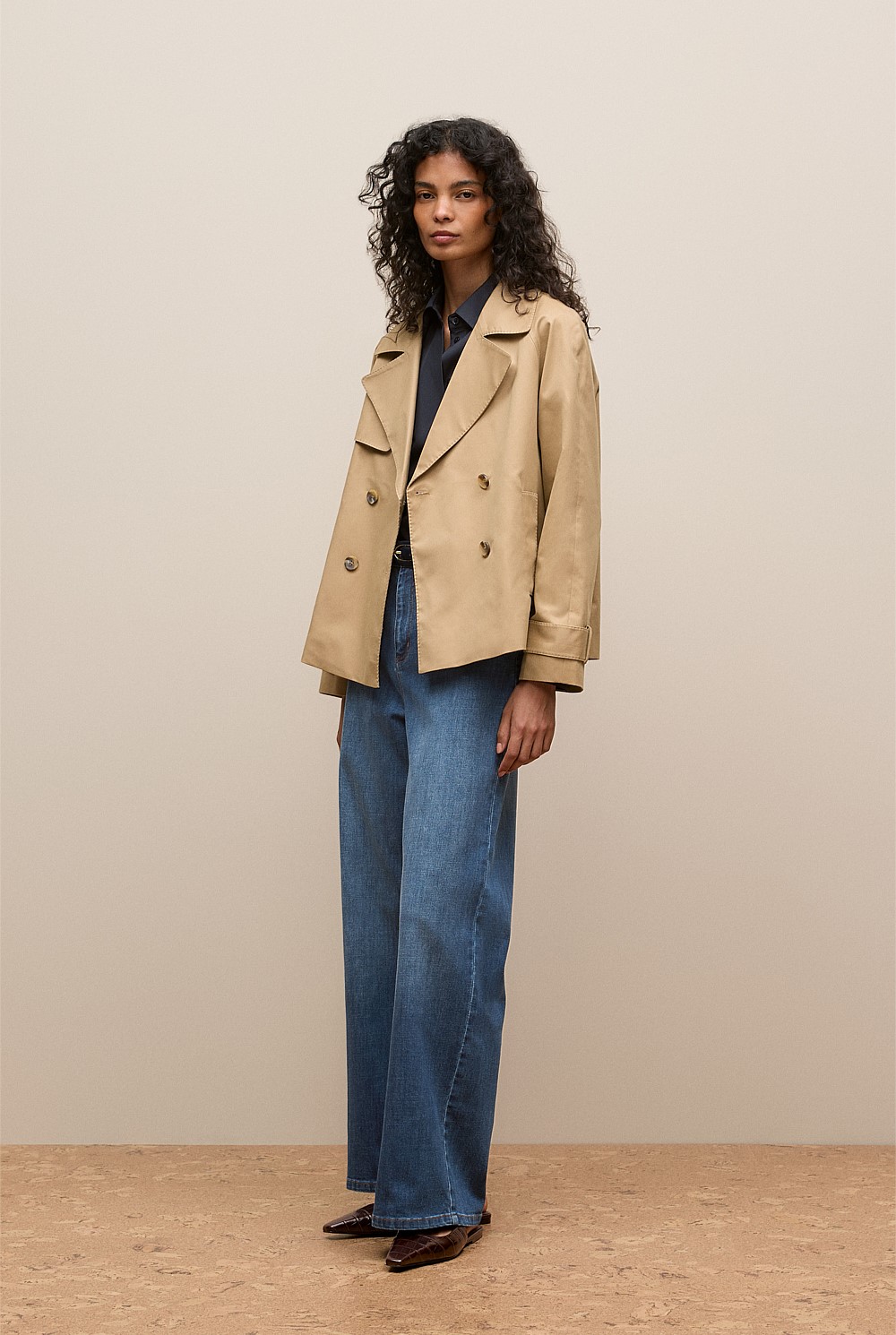 Cotton Twill Cropped Trench Coat