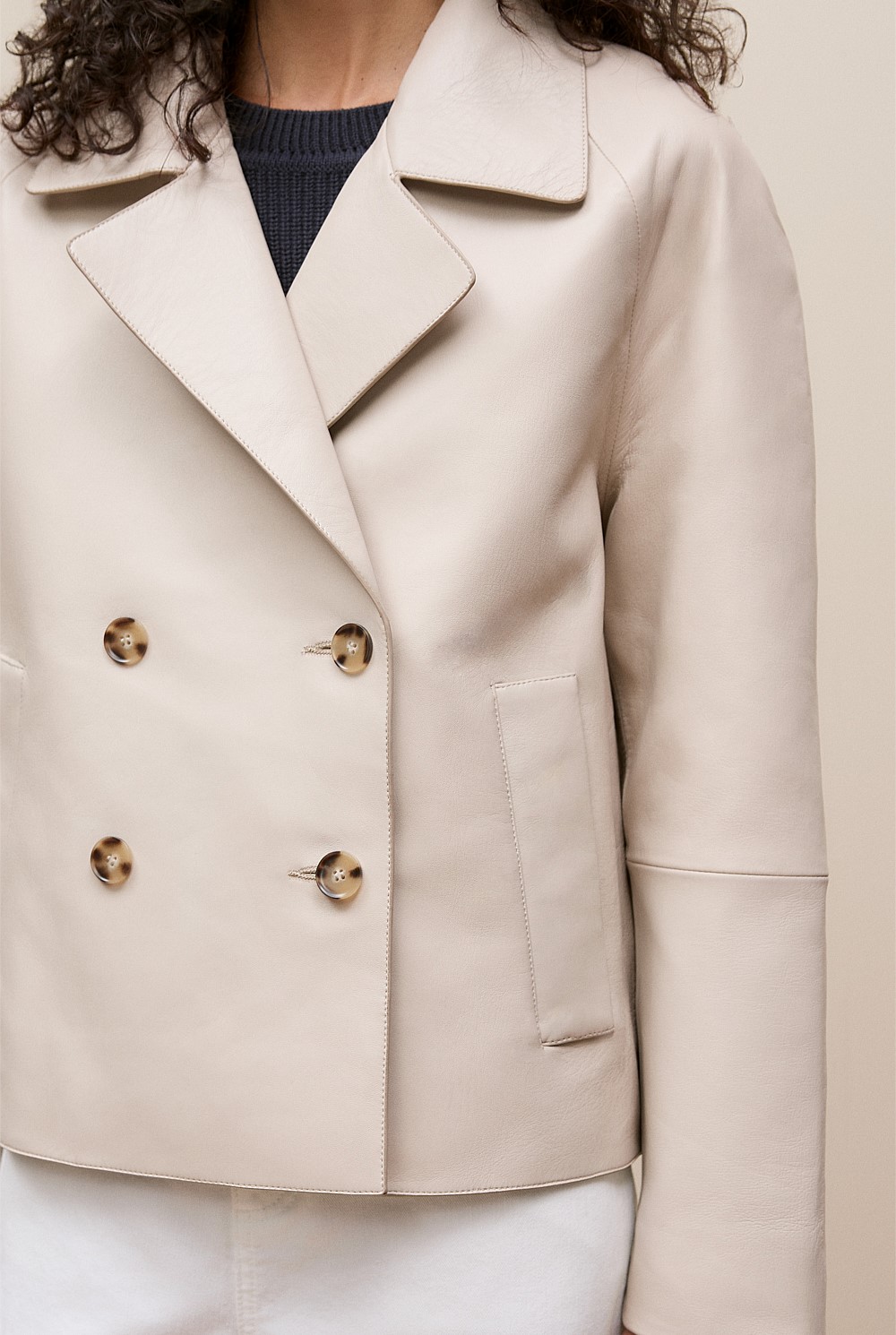 Leather Double Breasted Cropped Jacket