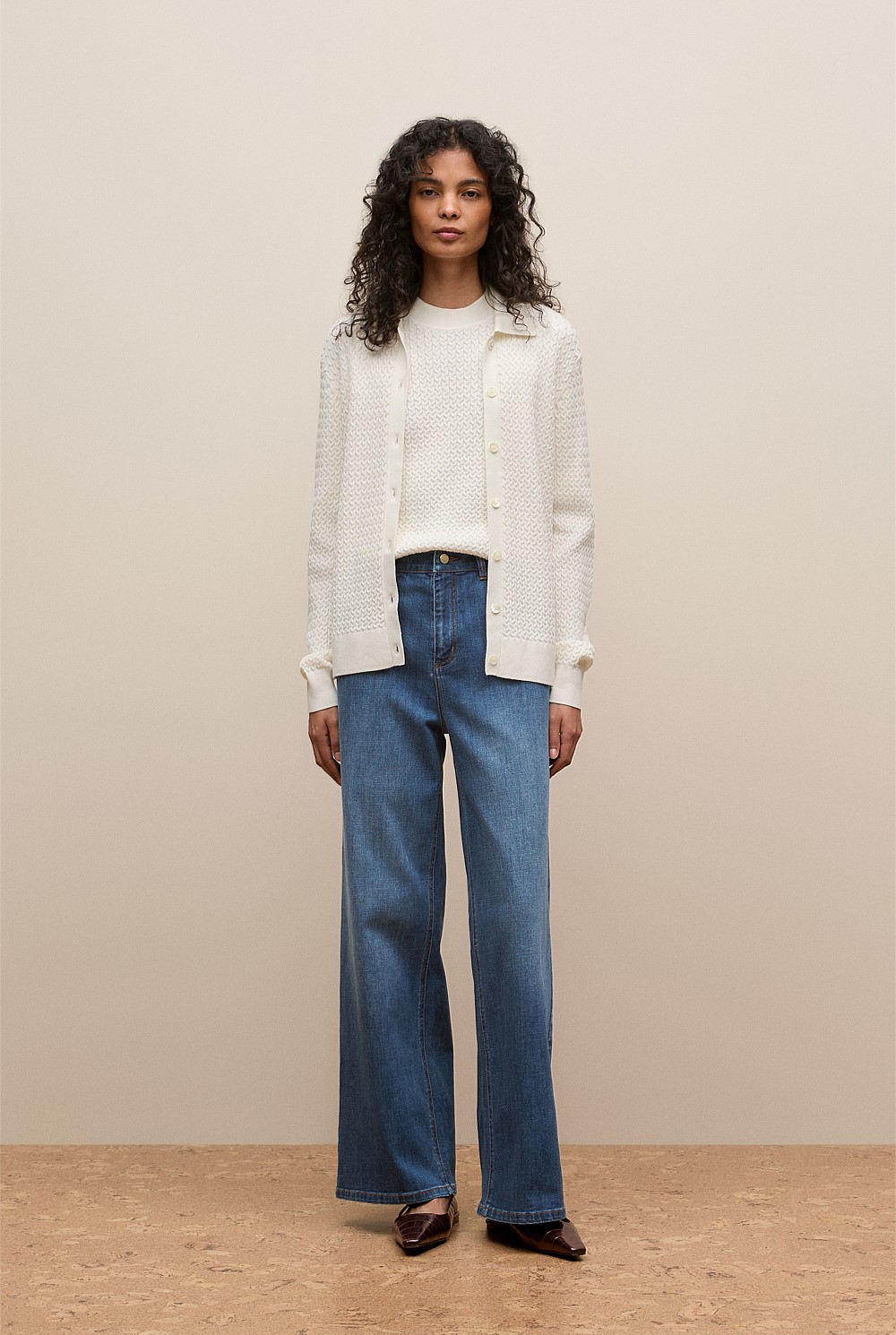 Cotton Cashmere Cable Mock Neck Knit