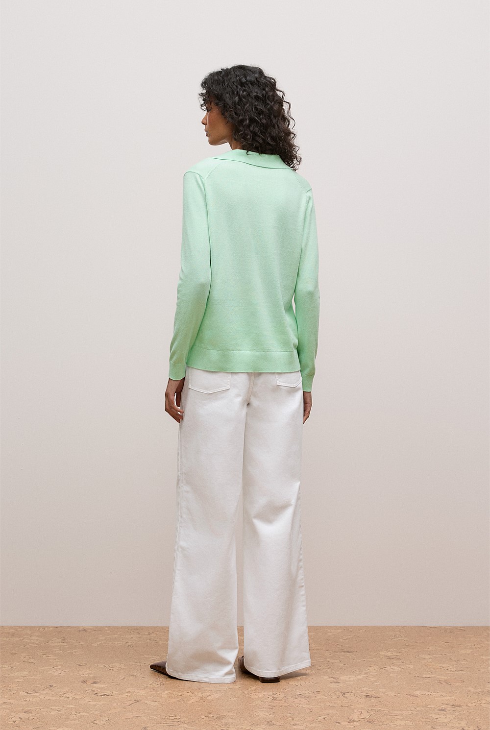 Cotton Cashmere Long Sleeve Polo