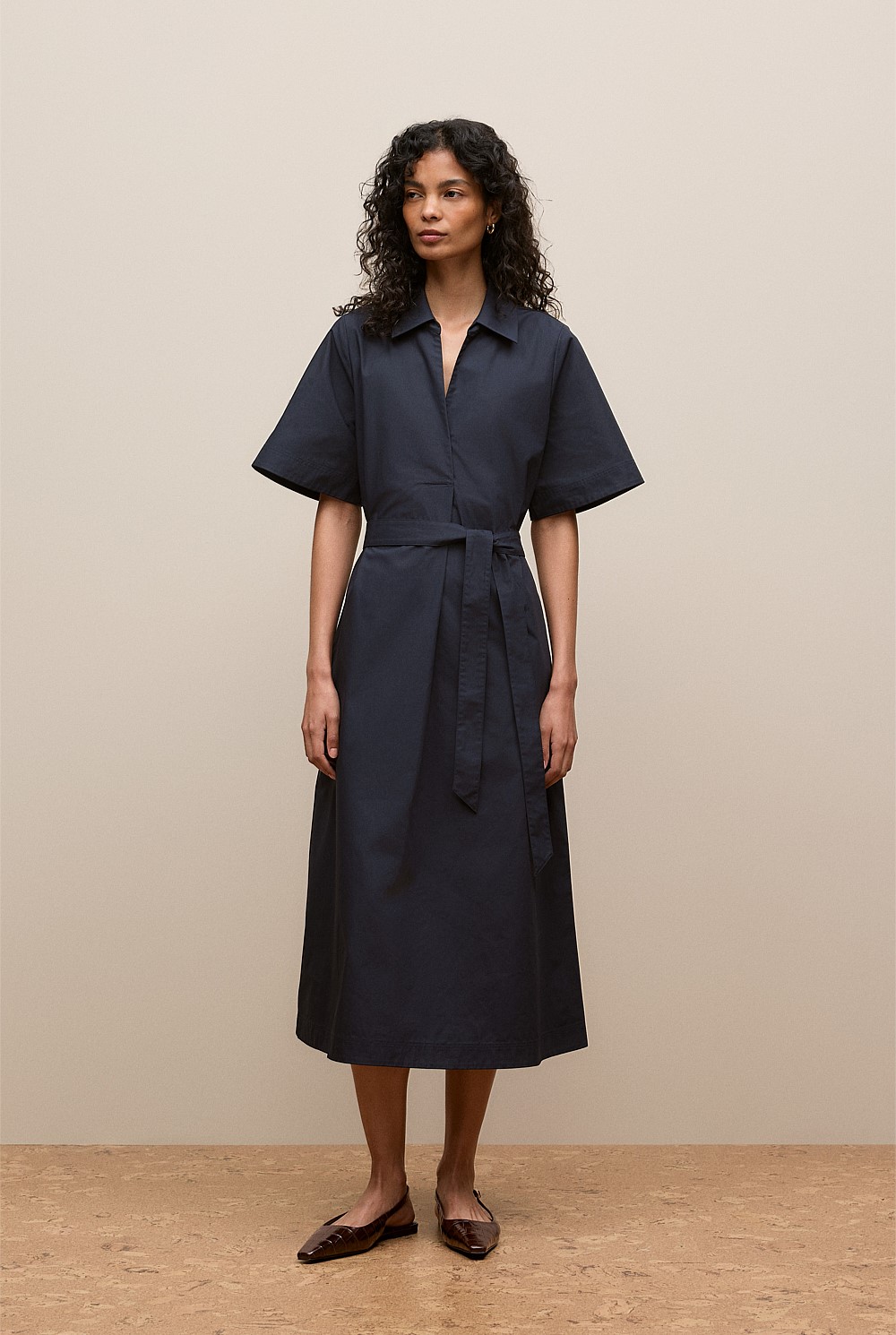 Cotton Poplin Belted Popover Dress