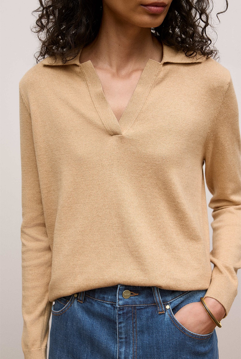 Cotton Cashmere Long Sleeve Polo