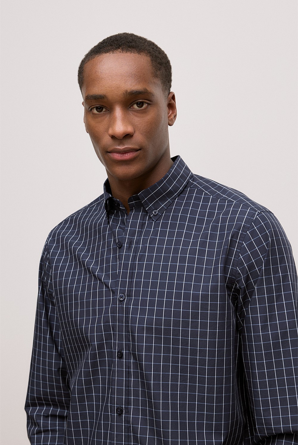 Regular Fit Poplin Grid Long Sleeve Shirt