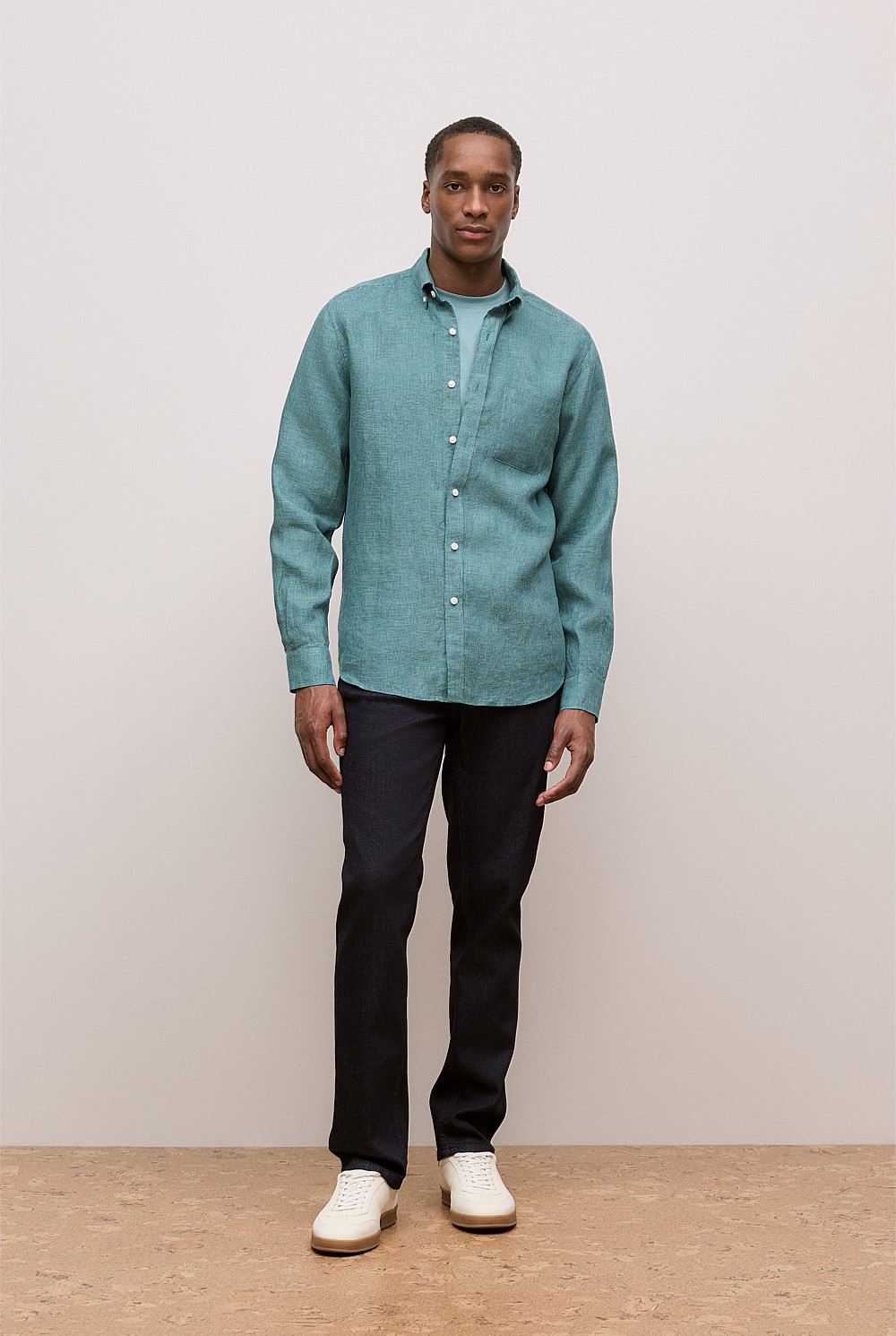 Regular Fit Linen Micro Check Long Sleeve Shirt