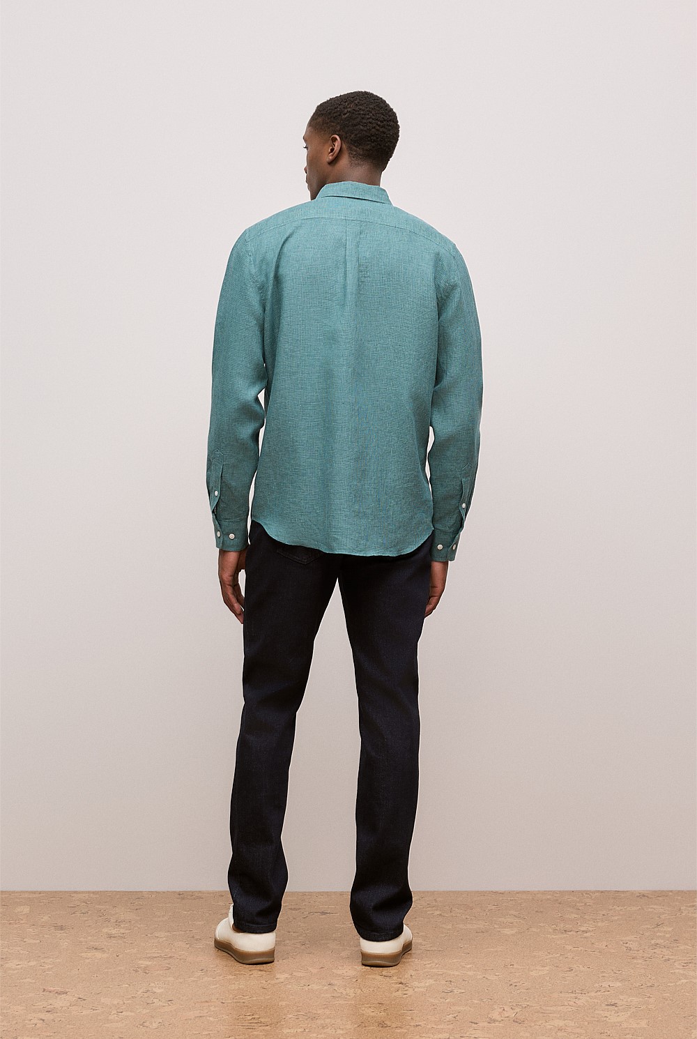 Regular Fit Linen Micro Check Long Sleeve Shirt