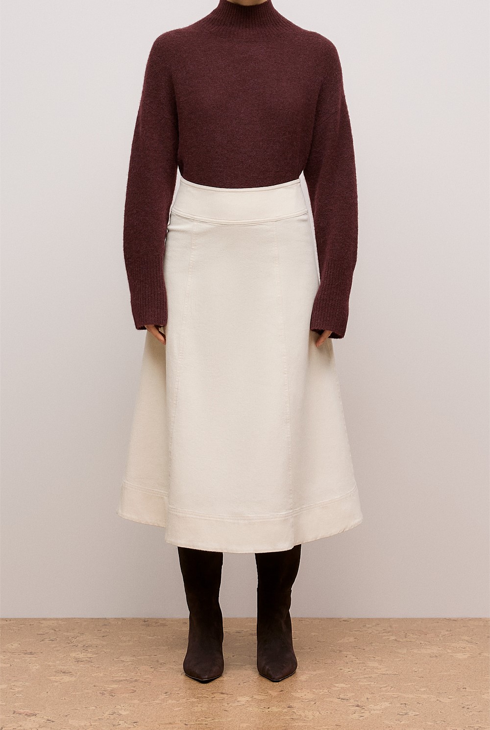 Natural Seed Denim Panelled Skirt