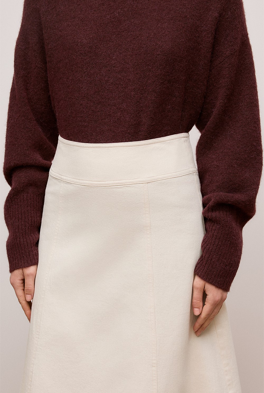 Natural Seed Denim Panelled Skirt