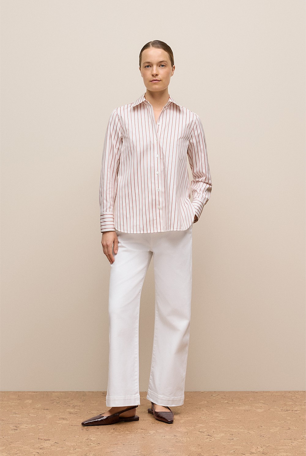 Cotton Poplin Jacquard Stripe Shirt