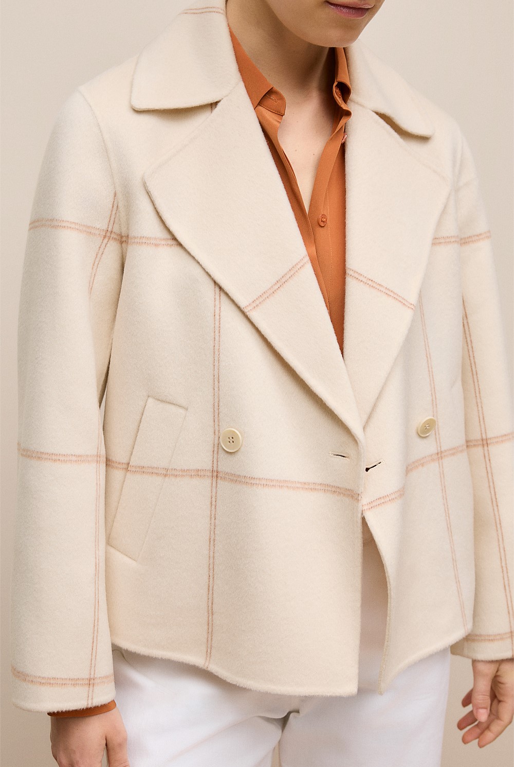 Double Faced Wool Check Peacoat