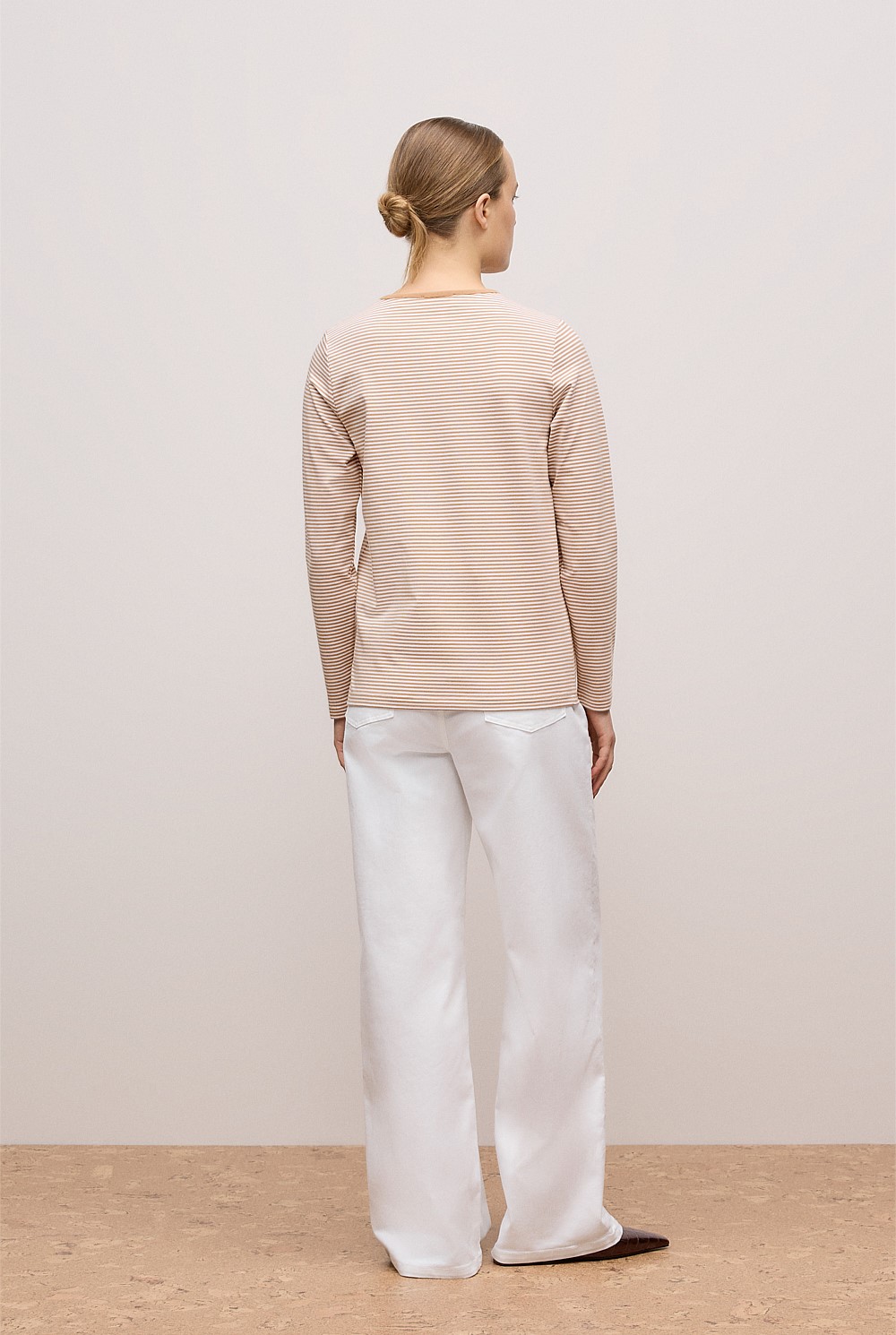 Brushed Cotton Stripe Long Sleeve T-shirt
