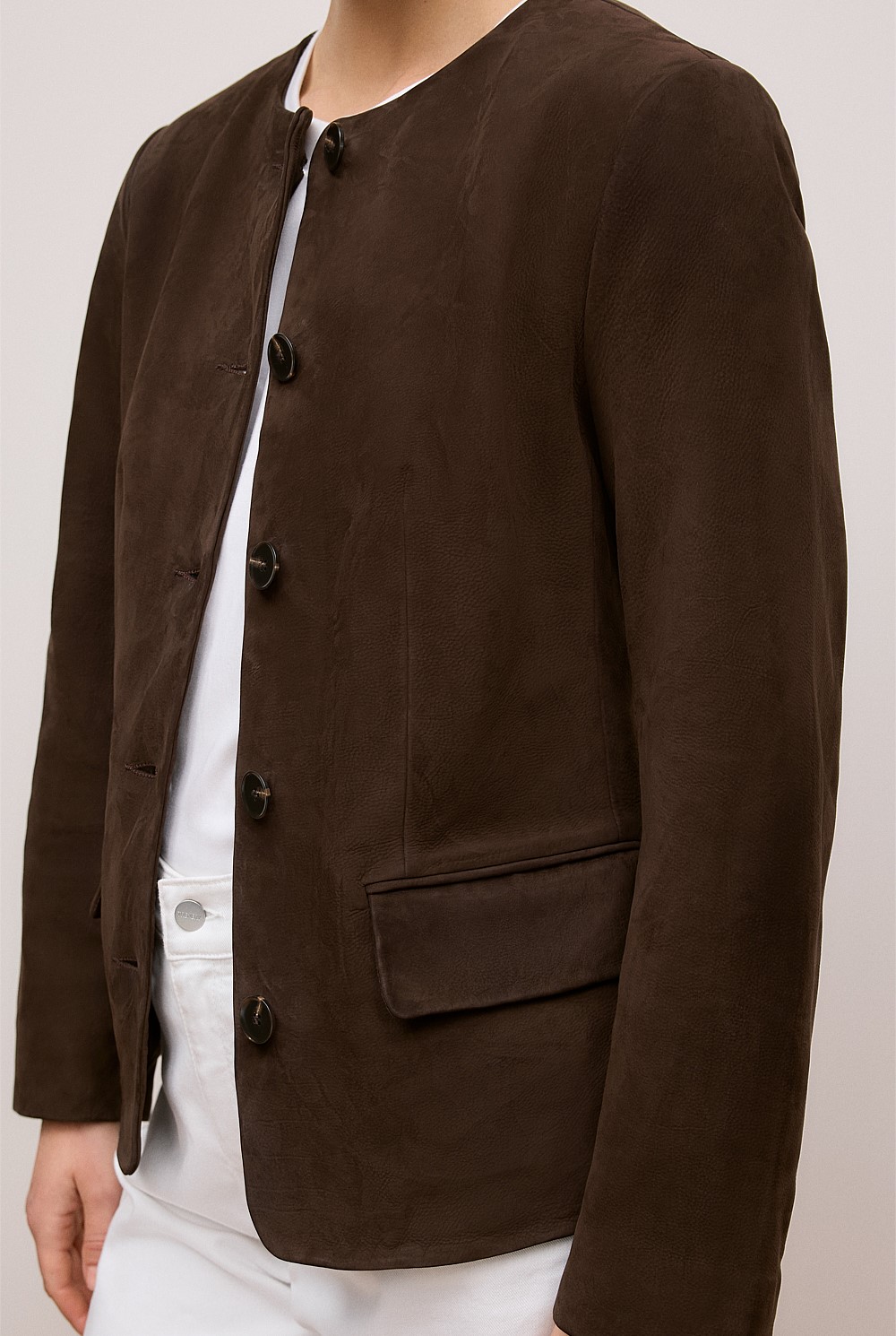Suede Collarless Jacket