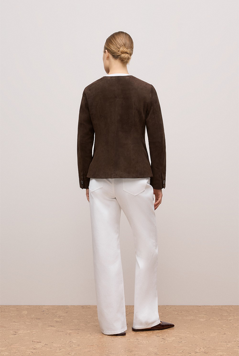 Suede Collarless Jacket
