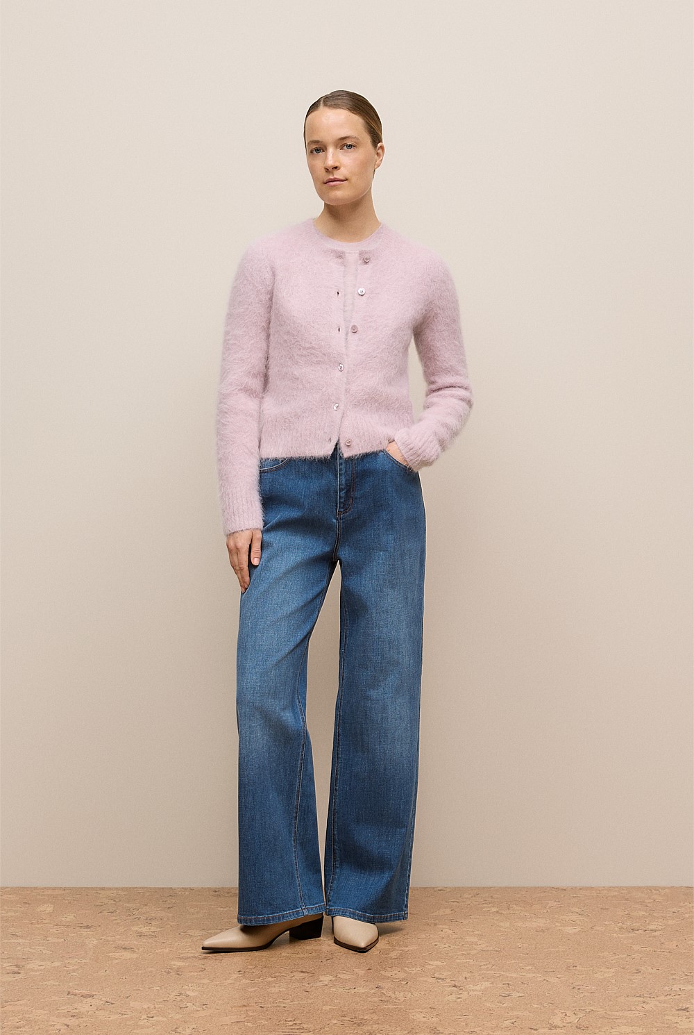 Brushed Alpaca Button Through Cardigan