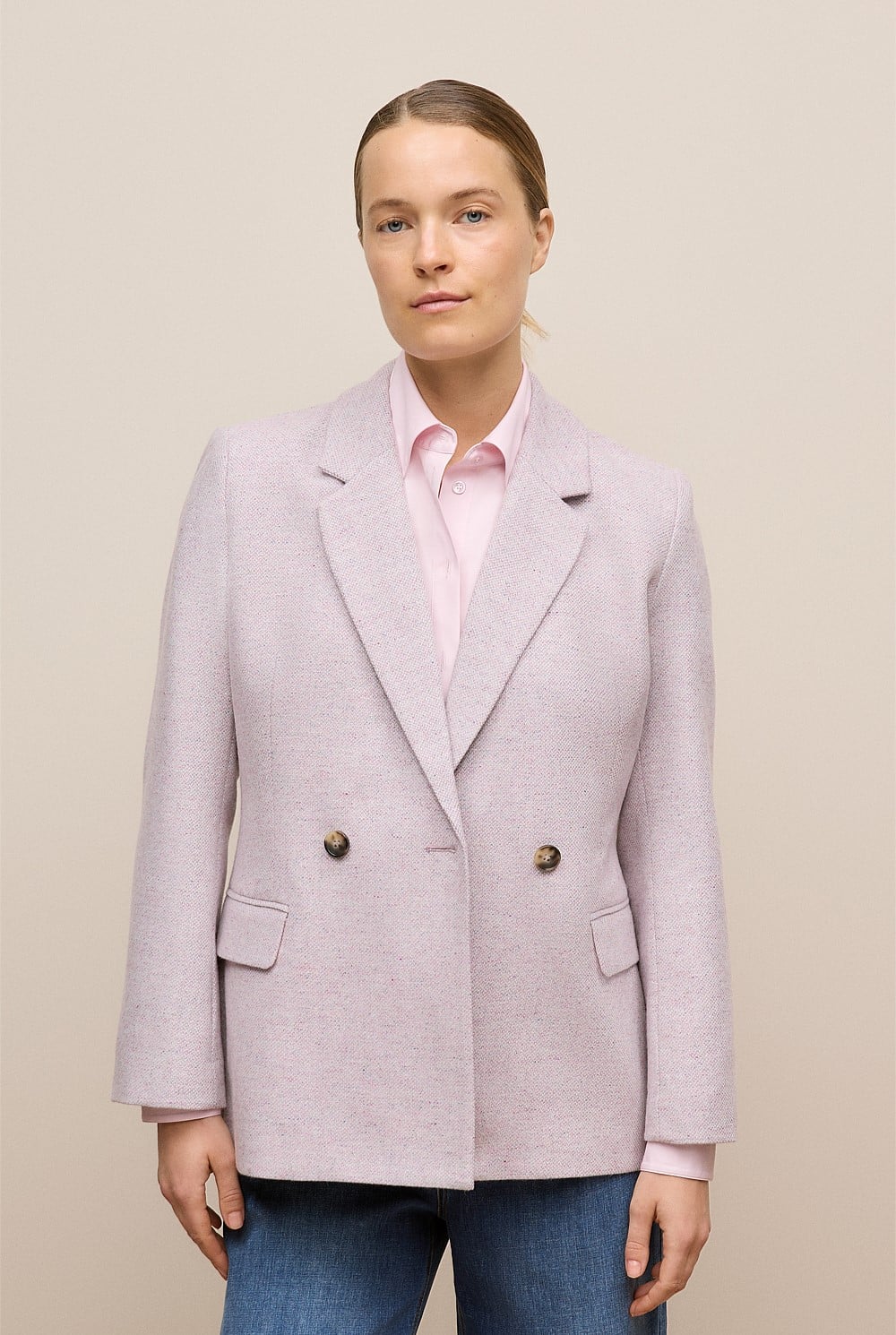 Italian Wool Blend Double Breasted Blazer