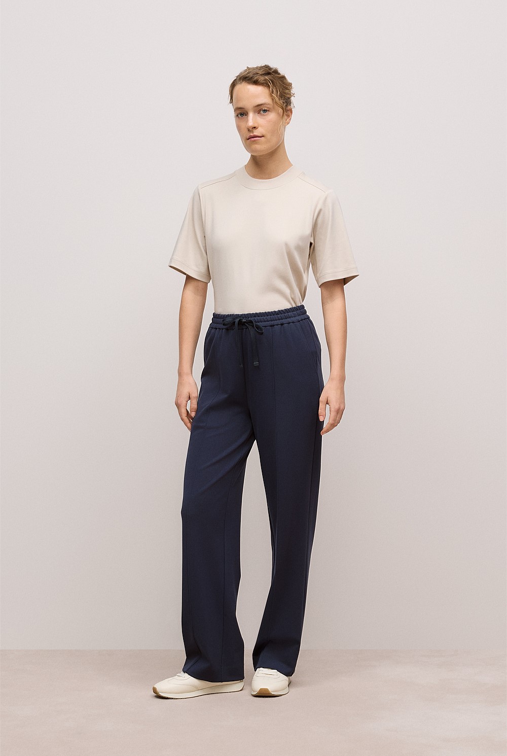 Ponte Pintucked Wide Leg Pant