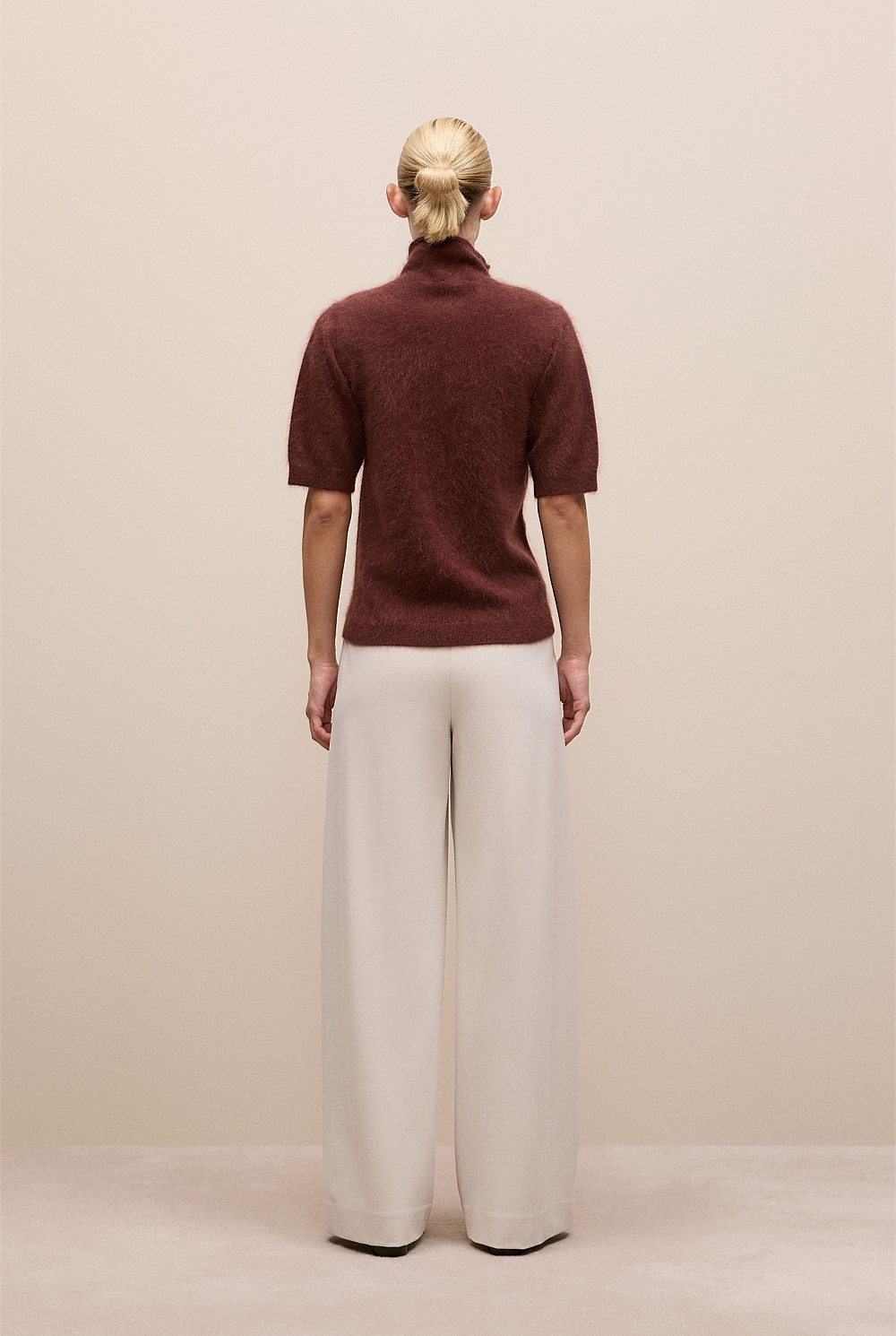 Brushed Cashmere Mock Neck T-Shirt