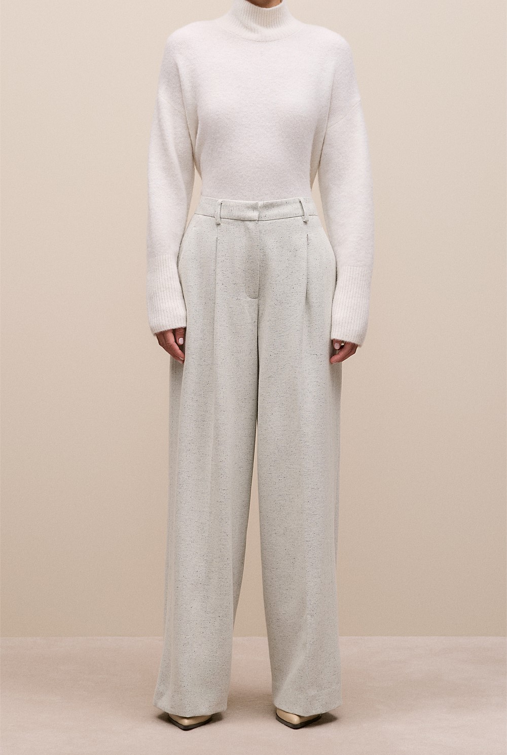 Italian Wool Blend Wide Leg Pant