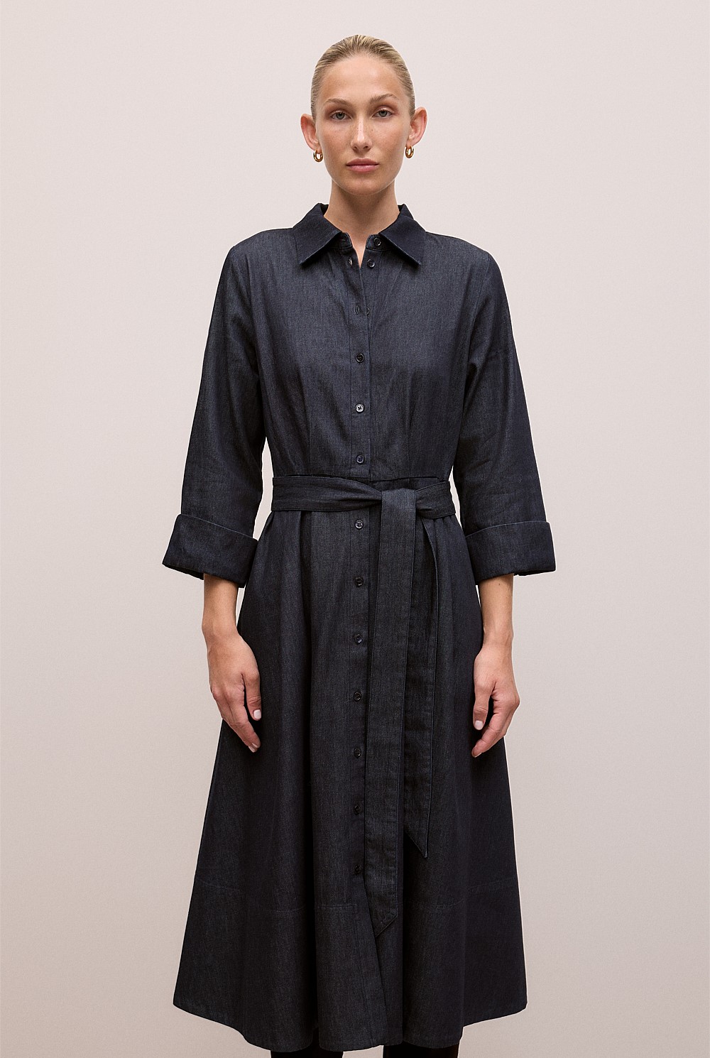 Denim Pleat Detail Shirt Dress