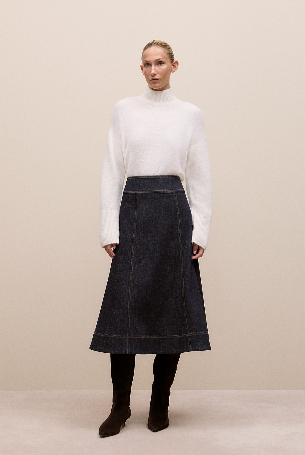 Australian Cotton Blend Denim Panelled Skirt