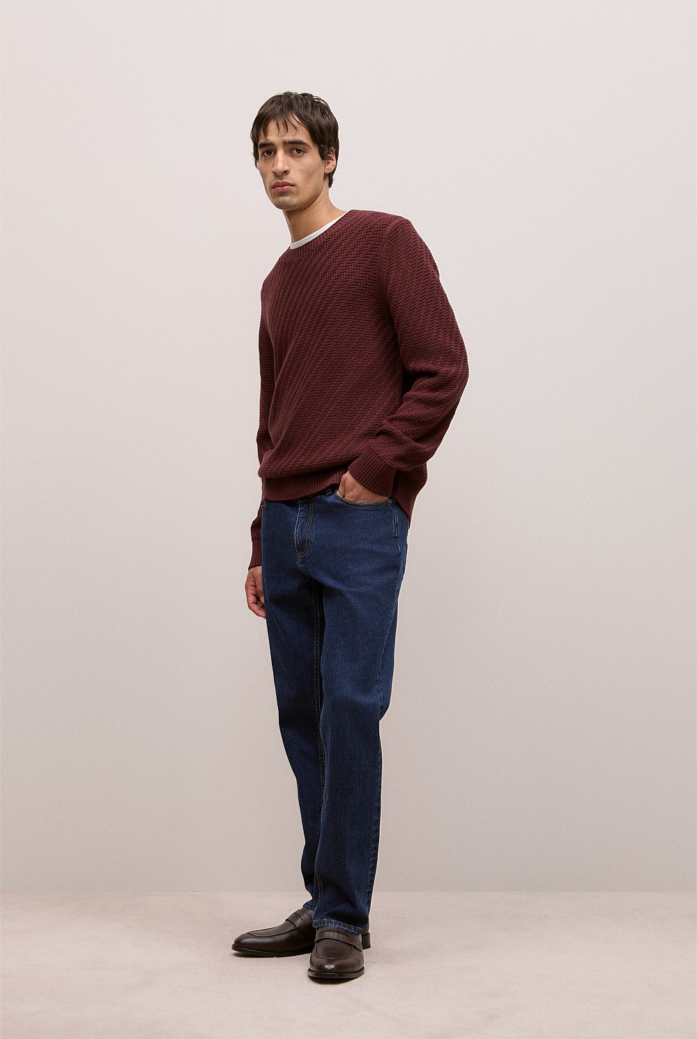Cotton Blend Textured Crew