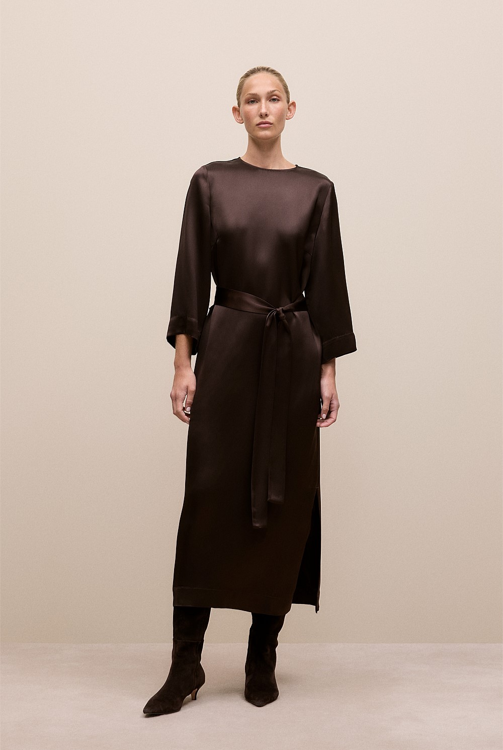Satin Belted Column Dress