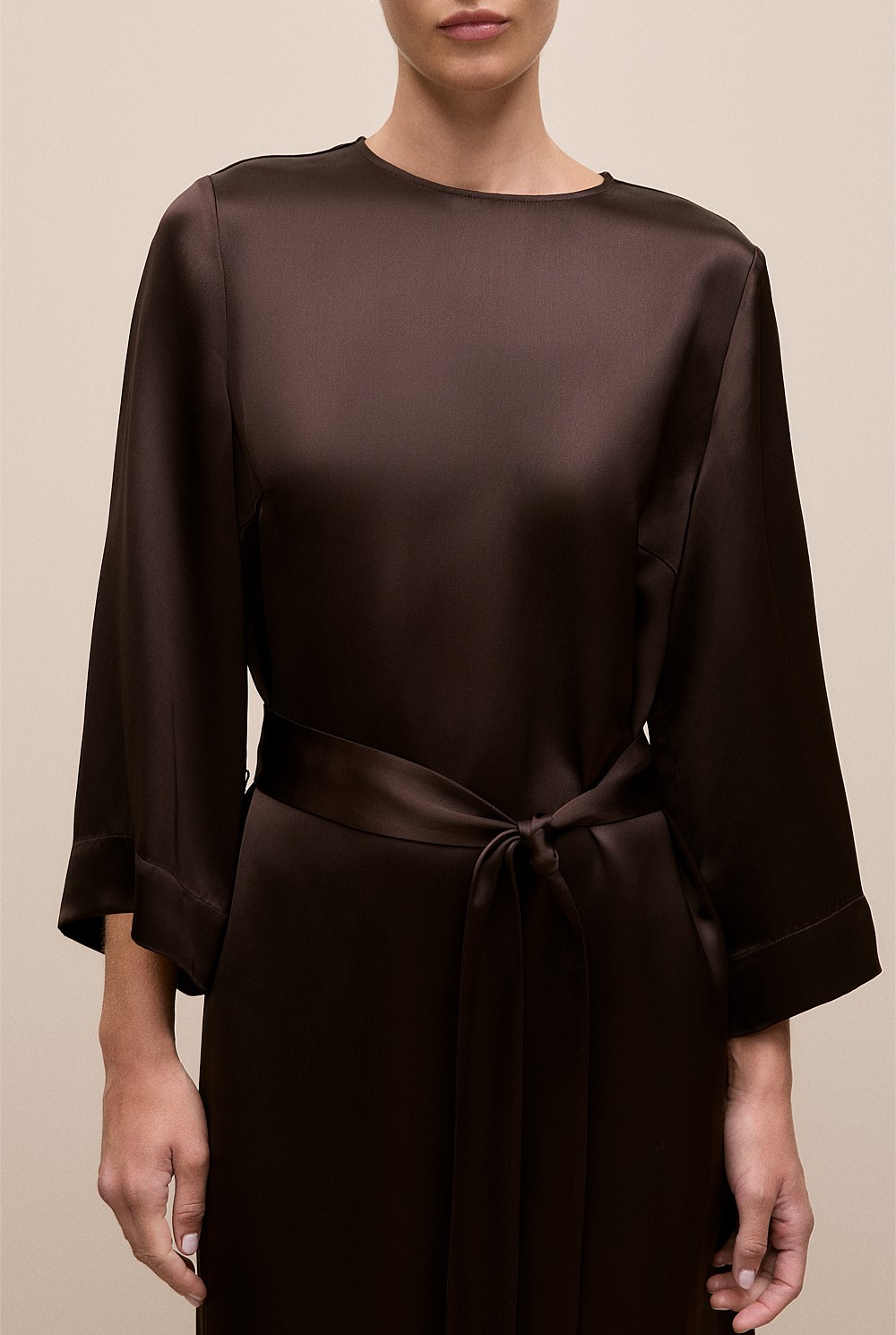 Satin Belted Column Dress