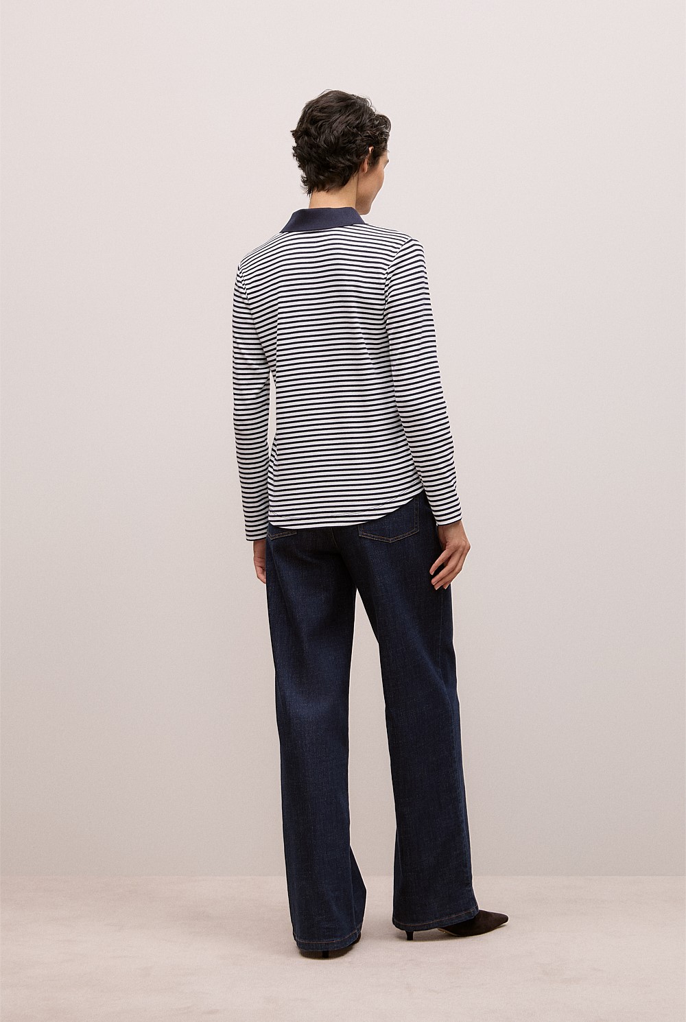 Cotton Stripe Button Detail Polo