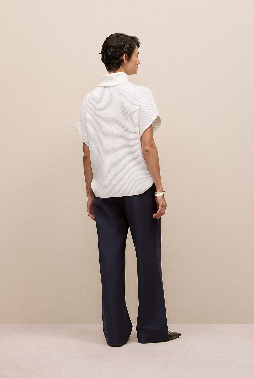 Cotton Cashmere Sleeveless High Neck Knit