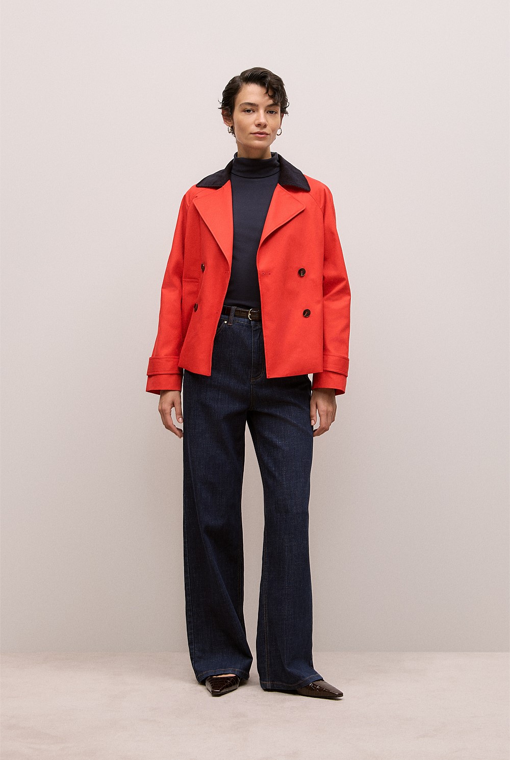 Corduroy Collar Short Trench