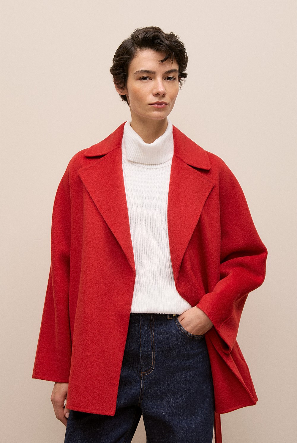 Double Faced Wool Short Wrap Coat
