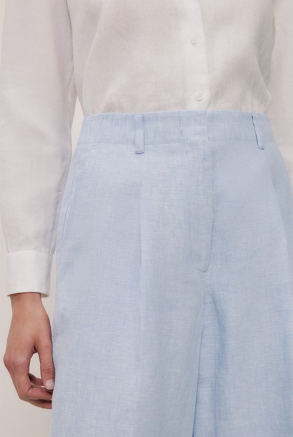 Yarn Dyed Linen Pleat Detail Pant