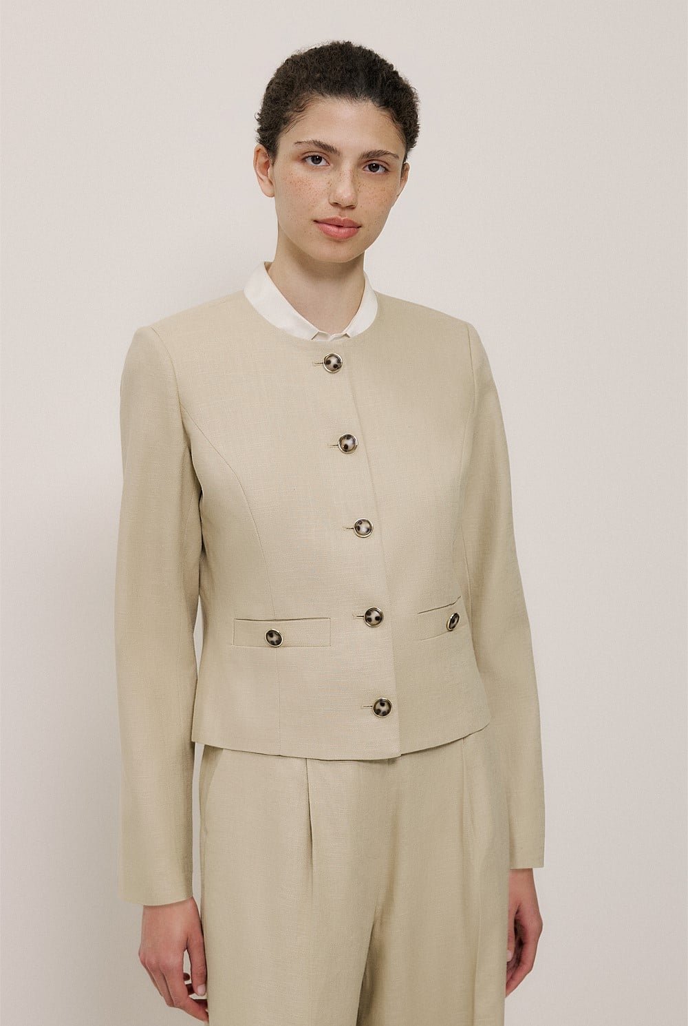 Textured Collarless Jacket