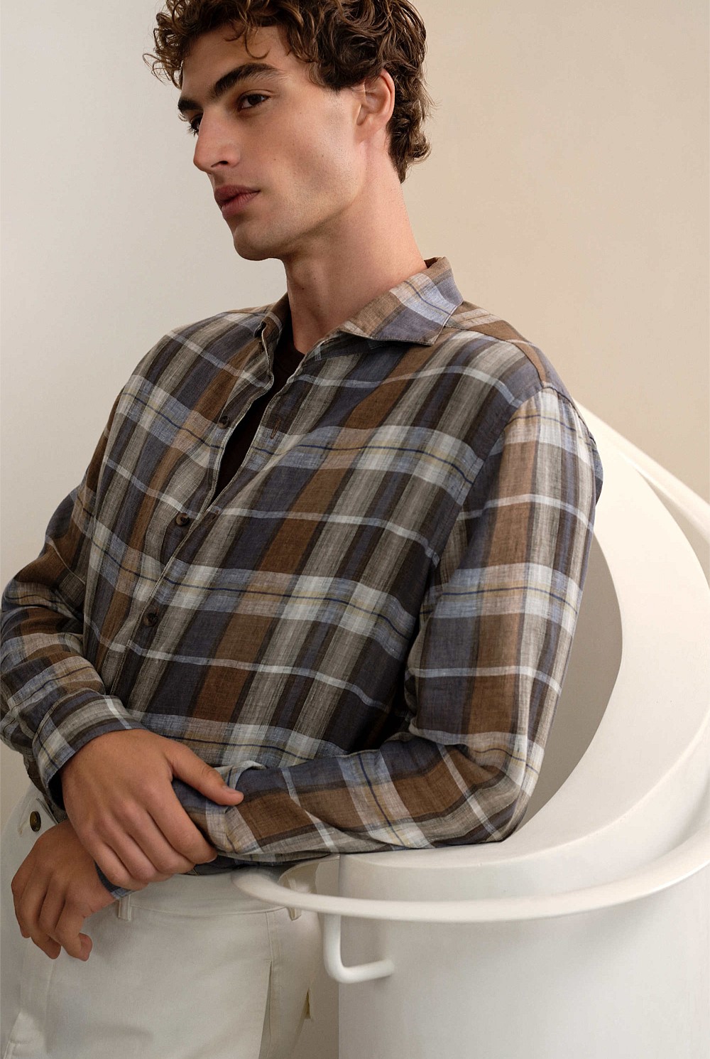 Tailored Fit Delave Linen Check Shirt