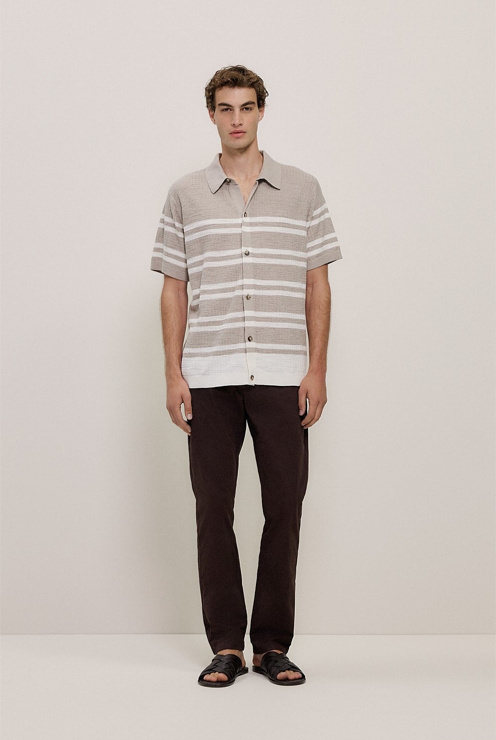 Cotton Linen Stripe Knit Shirt