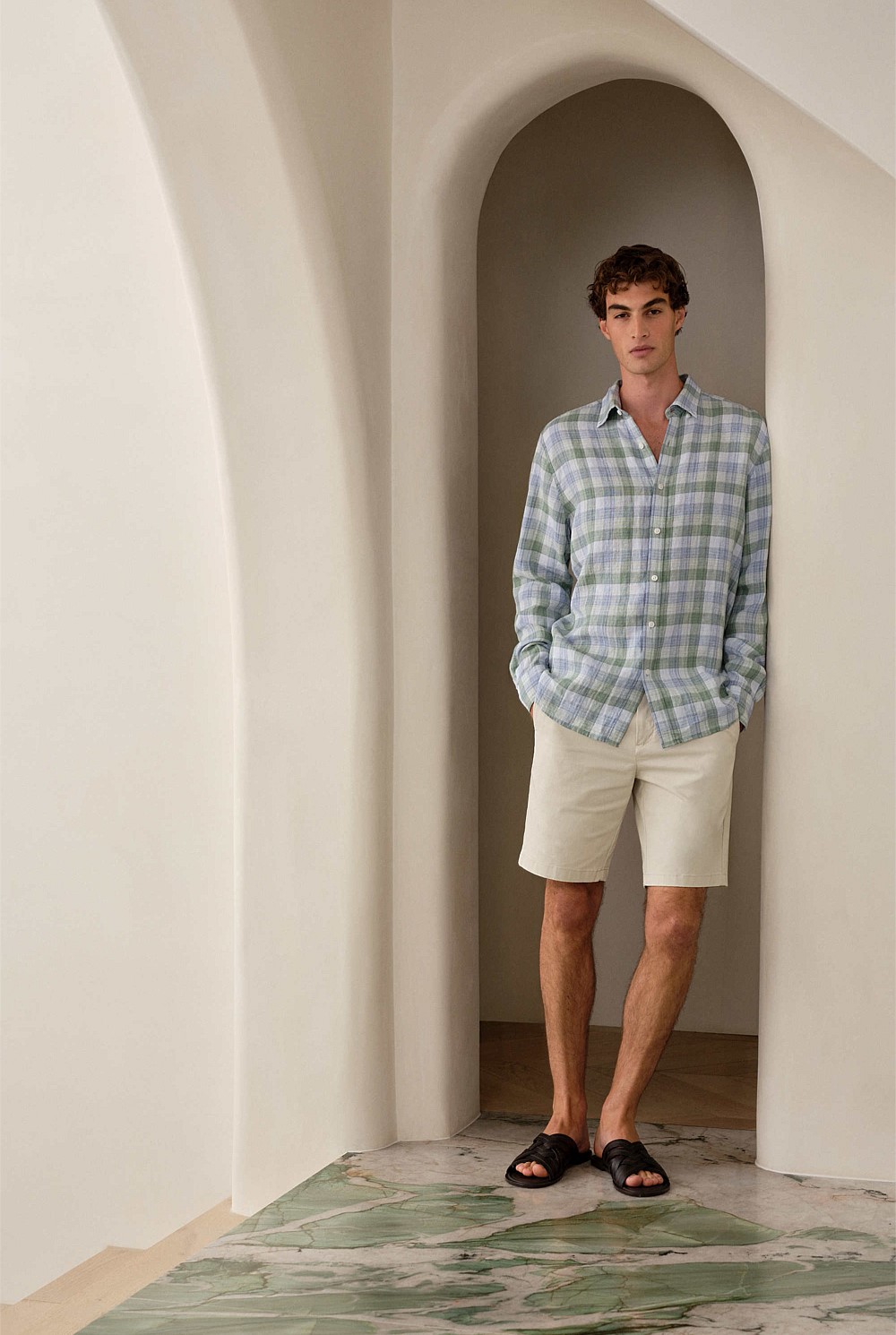 Regular Fit Yarn Dyed Linen Check Shirt