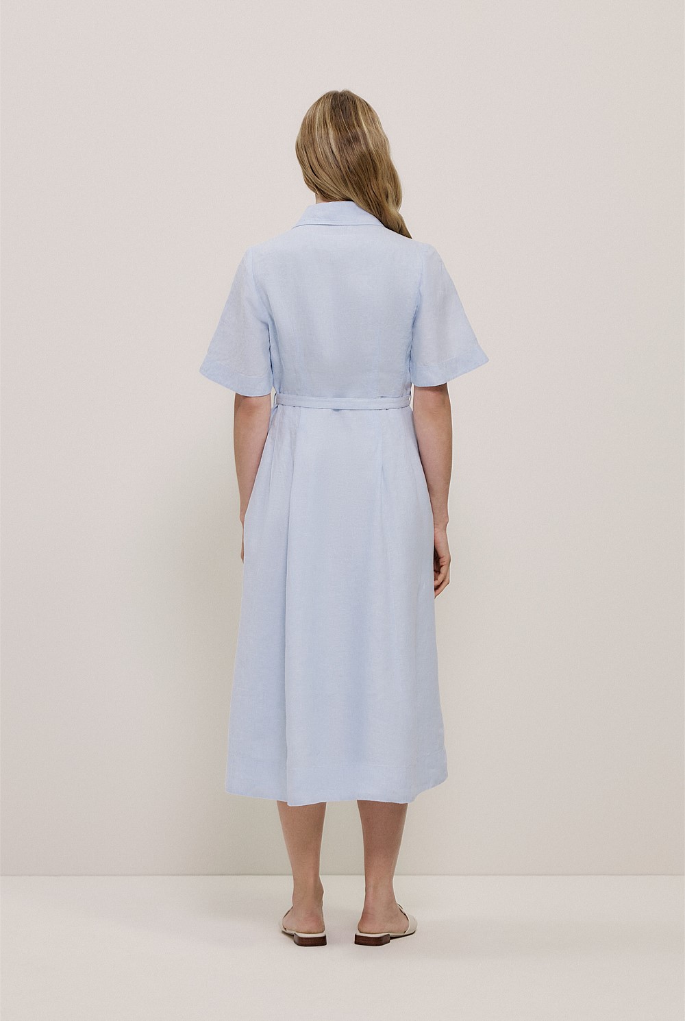 Linen Belted Short Sleeve Shirt Dress