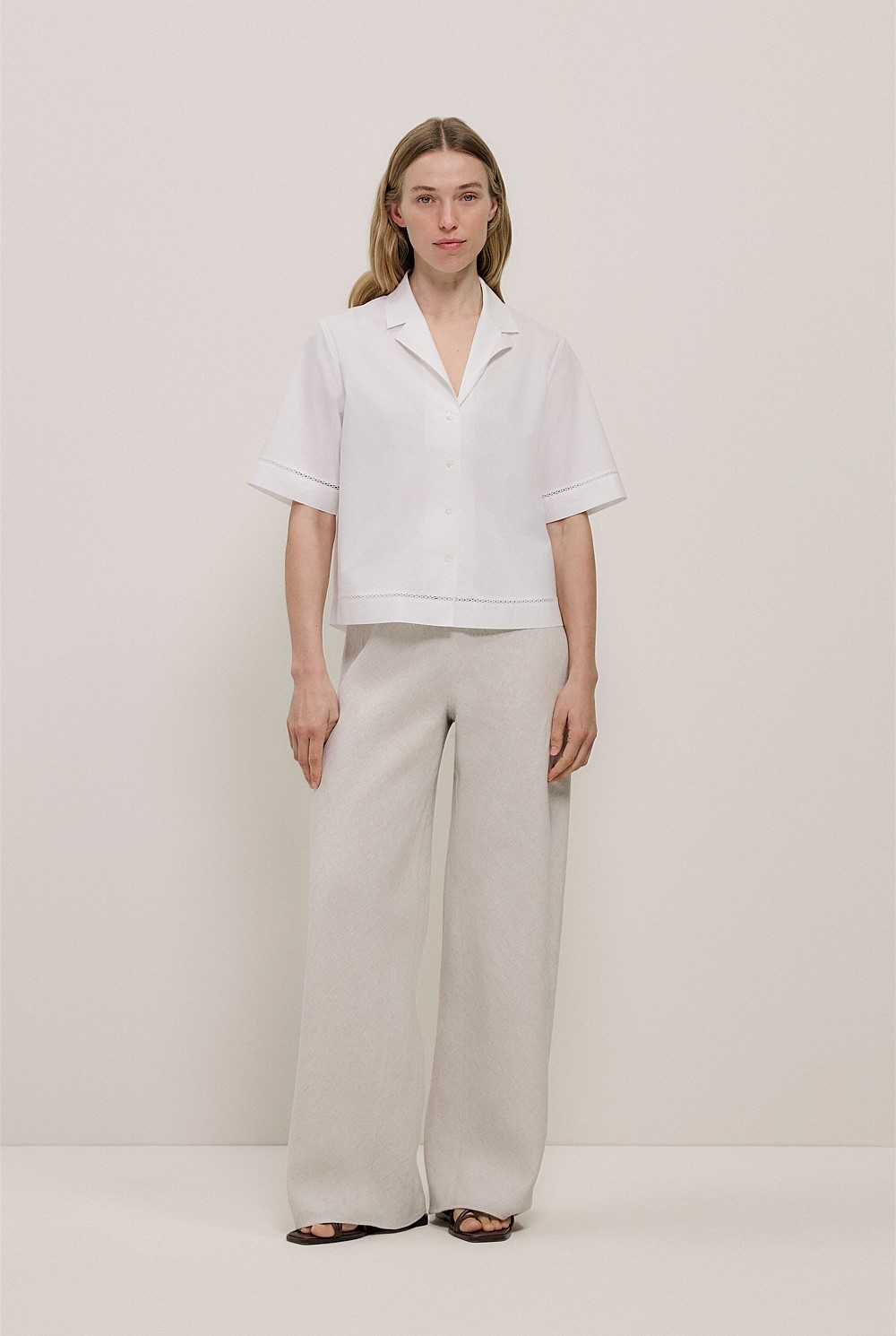 Poplin Lattice Trim Short Sleeve Shirt
